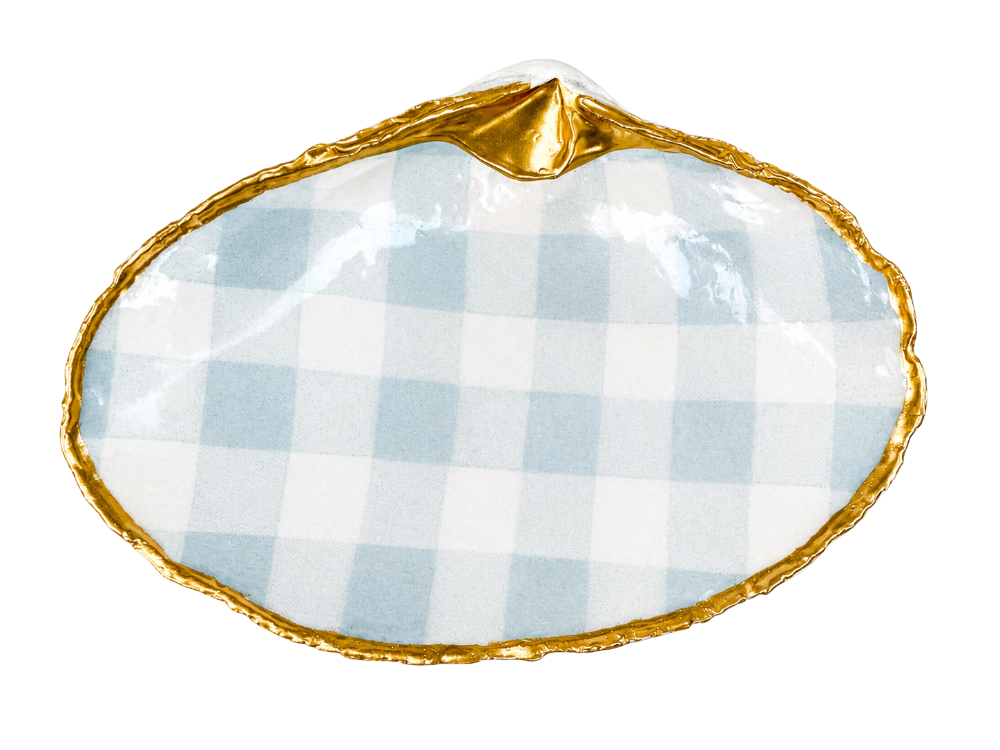 Blue Gingham Clam Keepsake Dish