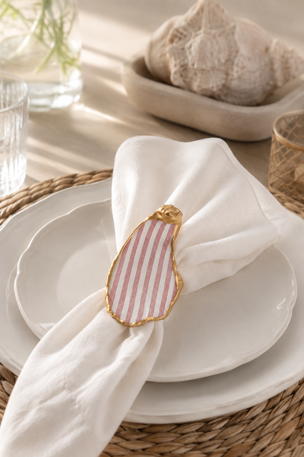 Pink Seersucker Napkin Ring