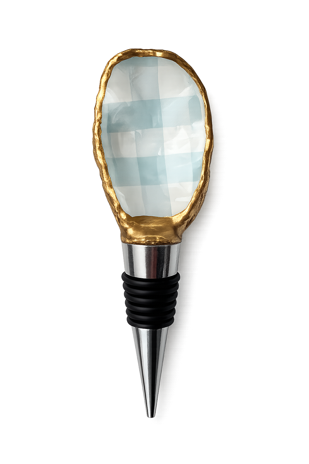 Blue Gingham Wine Bottle Stopper